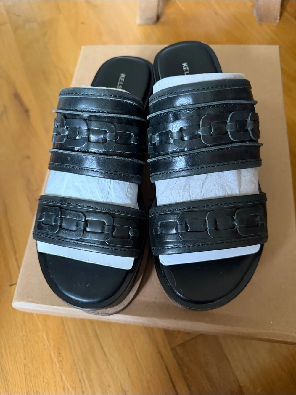 Kelsi Dagger Brooklyn Drift Black Leather Platform Slide Sandals - Women size 7